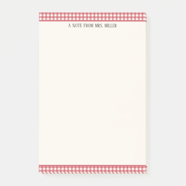 Red Gingham Personalized Teacher Post-it Notes (Front)