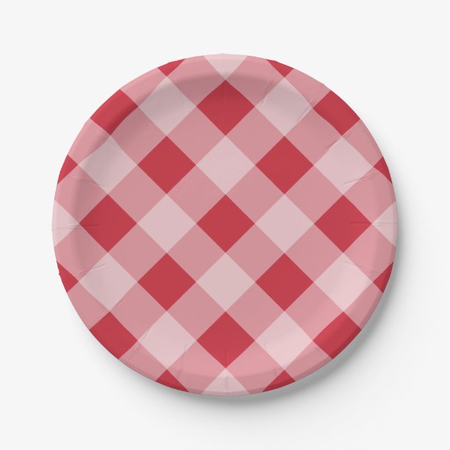 Red Gingham Picnic BBQ Party Paper Plates (Front)