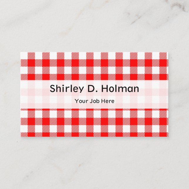 Red gingham picnic tablecloth print business card (Front)