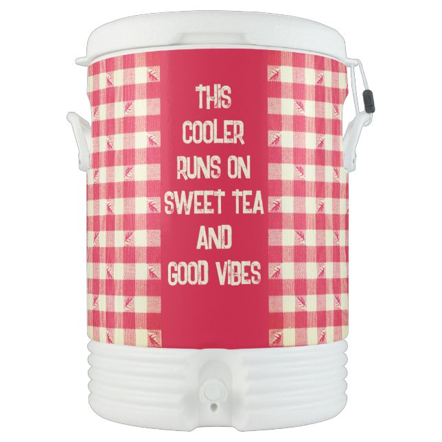 Red Gingham Picnic Tablecloth Style Beverage Cooler (Front)
