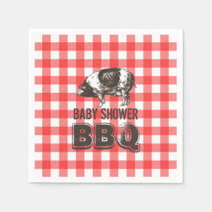 Red Gingham Pig Roast Baby Shower BBQ Napkins