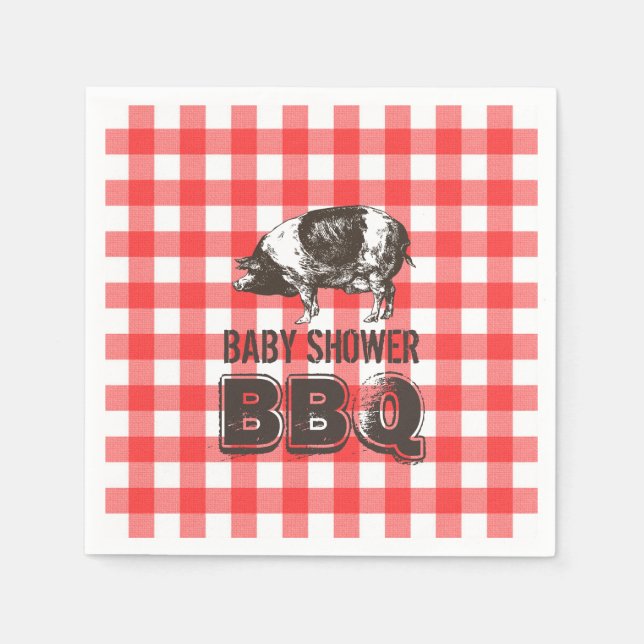 Red Gingham Pig Roast Baby Shower BBQ Napkins (Front)