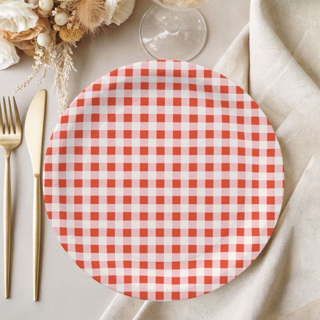 Red Gingham Pizza Italian Baby Shower Paper Plates (Red Gingham Baby Shower Paper plate)