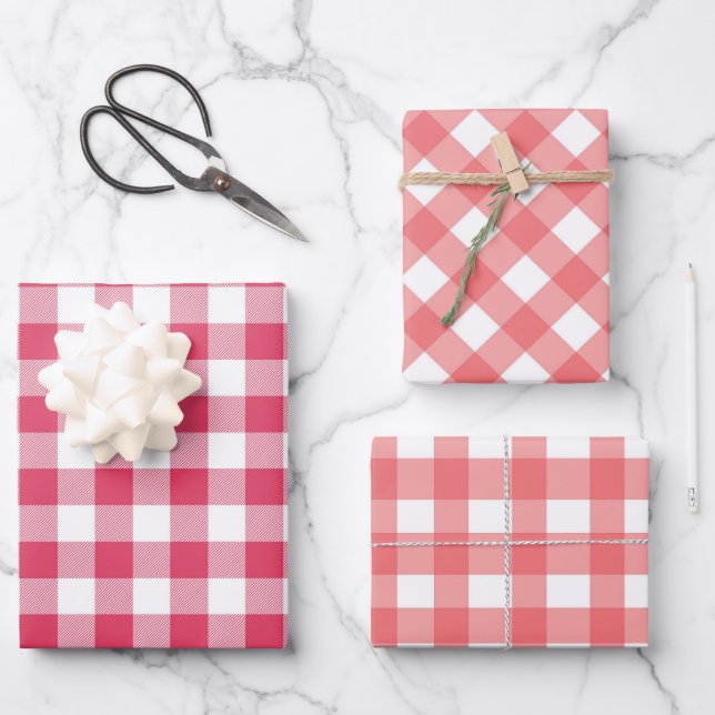 Red Gingham Plaid Birthday Party Wrapping Paper Sheets (Front)