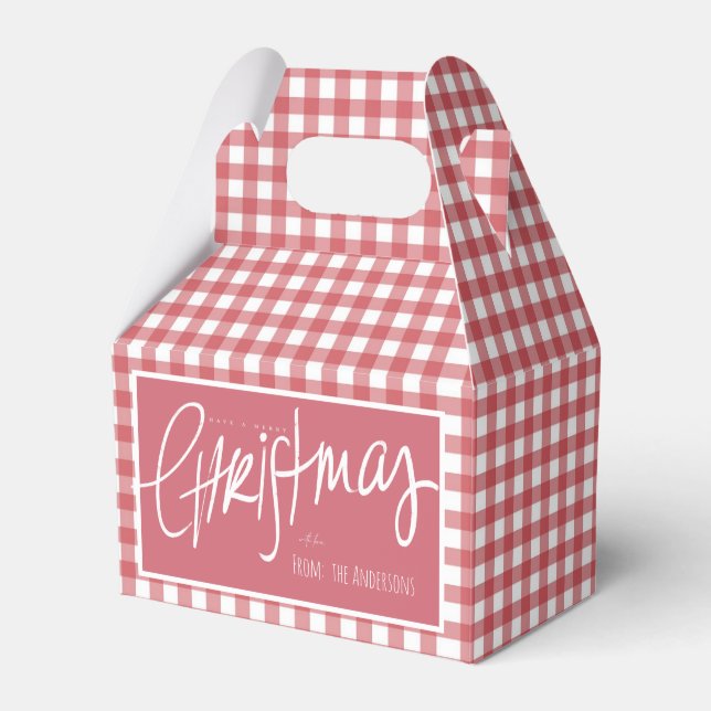 Red Gingham Plaid Christmas Favor Boxes (Front Side)
