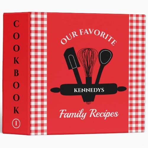 Red Gingham Plaid Family Holiday Recipes Cookbook 3 Ring Binder