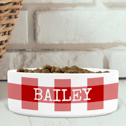 Red Gingham Plaid Farmhouse Personalized Dog Bowl