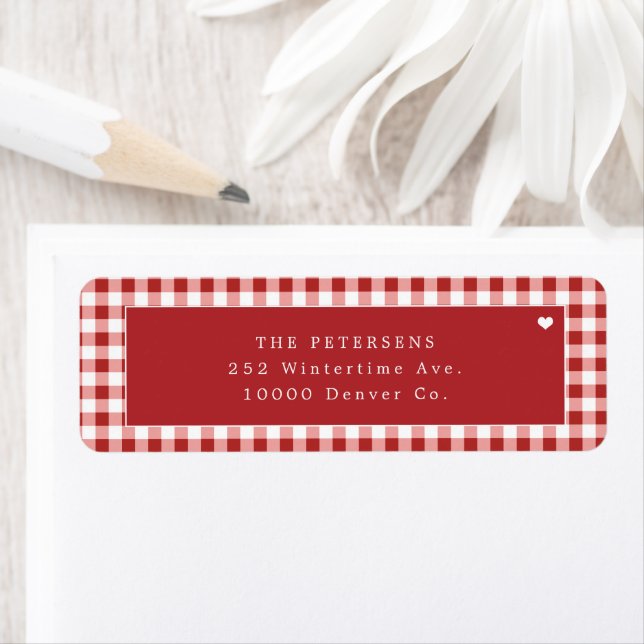 Red gingham plaid personalized label (Insitu)