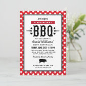 Red Gingham Plaid Pig Roast BBQ Birthday Party Invitation (Standing Front)