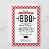 Red Gingham Plaid Pig Roast BBQ Birthday Party Invitation (Front)
