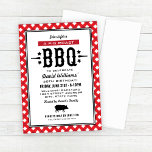 Red Gingham Plaid Pig Roast BBQ Birthday Party Invitation<br><div class="desc">Casual BBQ / barbecue themed birthday invitation features a pig motif,  stylish custom charcoal black text in western and modern fonts,  star accents,  and a red gingham tablecloth plaid border design.</div>
