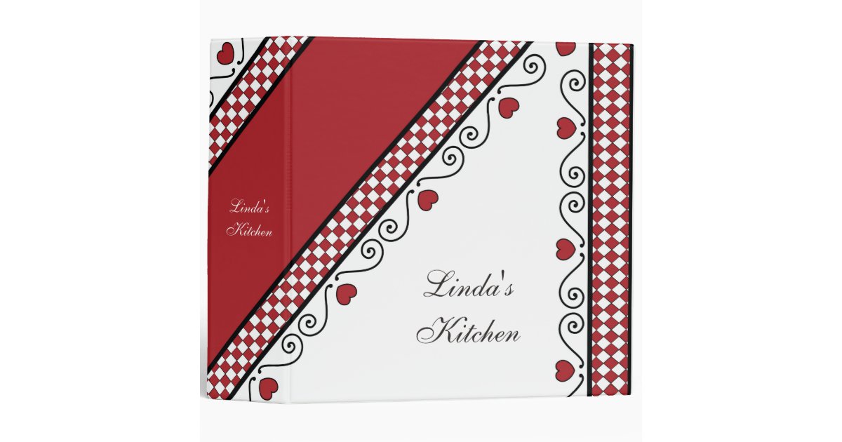 Red gingham pattern personalized recipe book binder