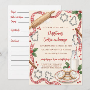 Red Gingham Recipe Card Cookie Exchange Christmas