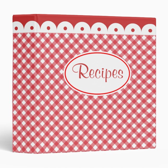 Red Gingham Recipe Organizer Binder Gift (Front/Spine)