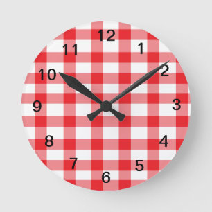 Red Gingham Round Clock