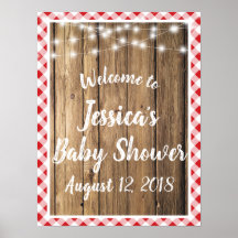 Red Gingham Rustic Wood Sting Lights Event Shower