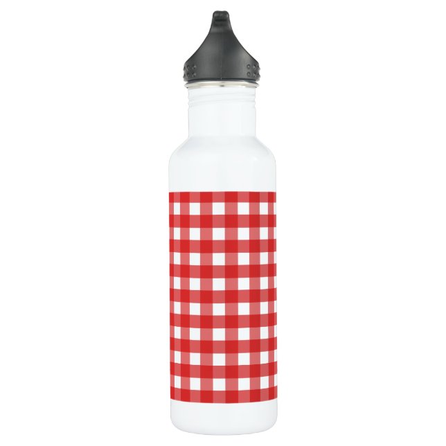 Red gingham stainless steel water bottle (Right)