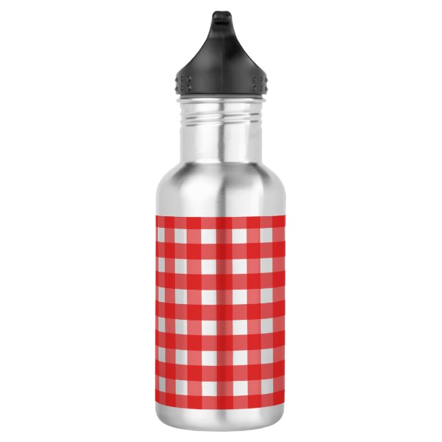 Red gingham stainless steel water bottle (Right)