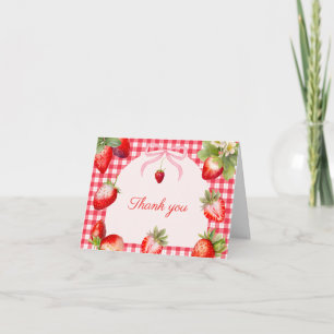 Red Gingham Strawberries Baby Shower Letterpress Thank You Card