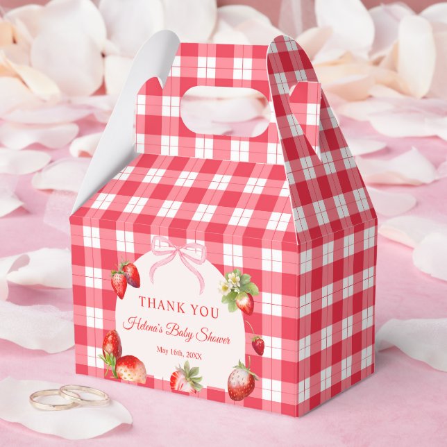 Red Gingham Strawberries Baby Shower Thank you Favor Boxes (Wedding)