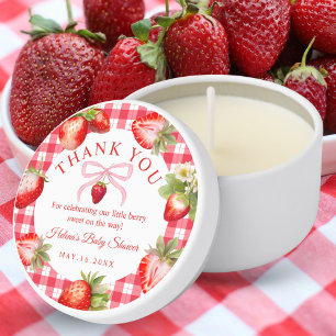 Red Gingham Strawberries Baby Shower Thank you Mini Candle Favors