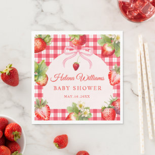 Red Gingham Strawberry Baby Shower Paper Napkin