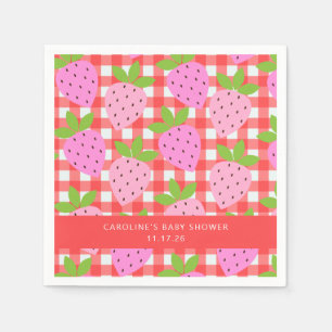 Red Gingham Strawberry Baby Shower Party Napkins