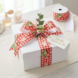 Red Gingham Strawberry Cottagecore Satin Ribbon