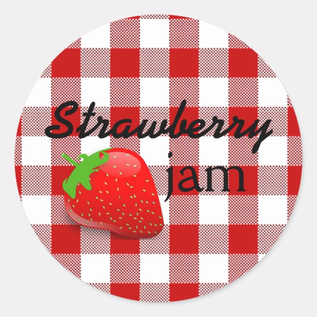 Red Gingham-Strawberry Jam Classic Round Sticker (Front)