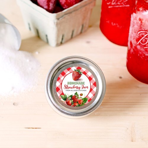 Red Gingham Strawberry Jam Jar Label