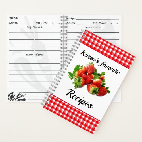 Red Gingham Strawberry Personailzed Recipe  Notebook