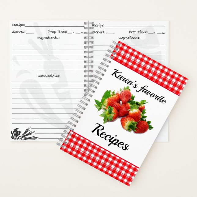 Red Gingham Strawberry Personailzed Recipe  Notebook (Inside)