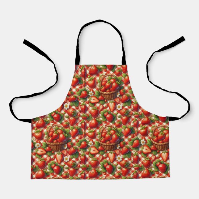 Red Gingham Strawberry Seamless Pattern    Apron (Front)