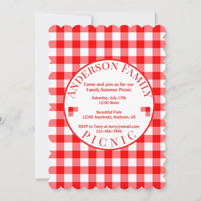 Red Gingham Summer Picnic Invitation (Front)