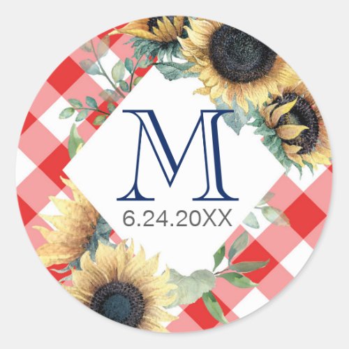 Red Gingham Sunflower Thank You Classic Round Sticker