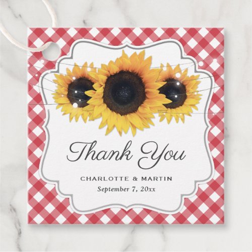 Red Gingham Sunflower Wedding Thank You Favor Tags