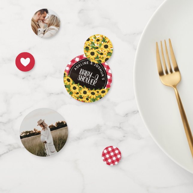 Red Gingham & Sunflowers Baby-Q Shower  Confetti (Group)