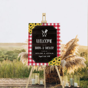 Red Gingham Sunflowers Baby-Q Shower Welcome Foam  Board