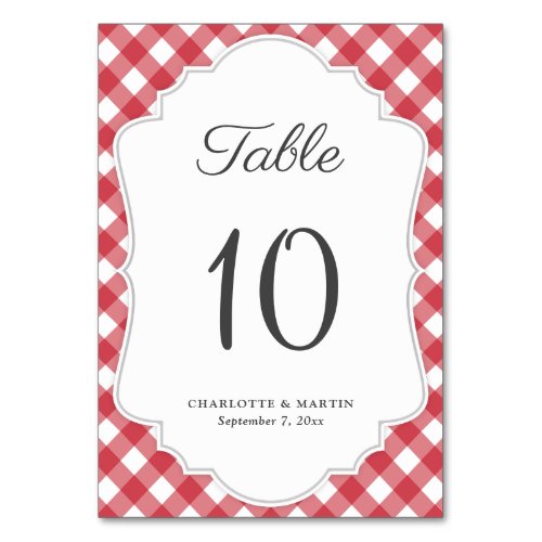 Red Gingham Table Number Card