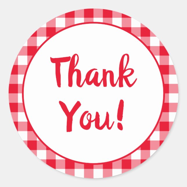 Red Gingham Thank You Classic Round Sticker (Front)