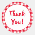 Red Gingham Thank You Classic Round Sticker