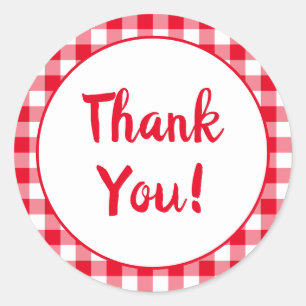 Red Gingham Thank You Classic Round Sticker