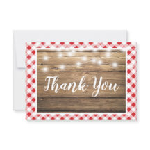 Red Gingham Thank You Rustic Wood Event Shower