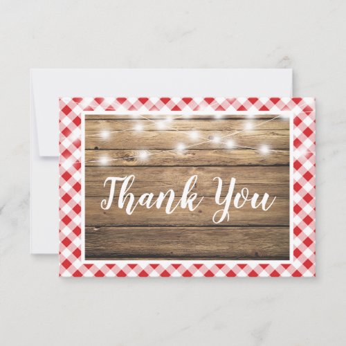 Red Gingham Thank You Rustic Wood Event Shower