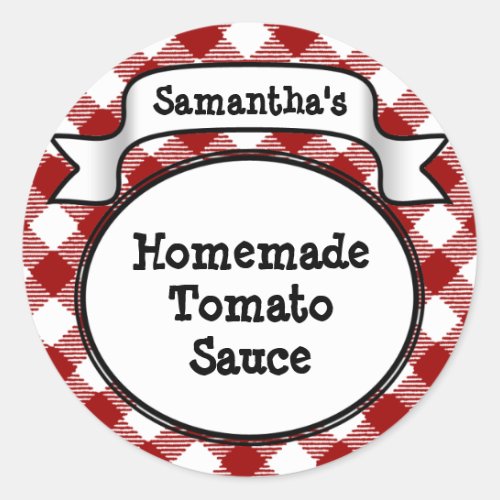 Red Gingham Tomato Sauce or Recipe JarLid Label