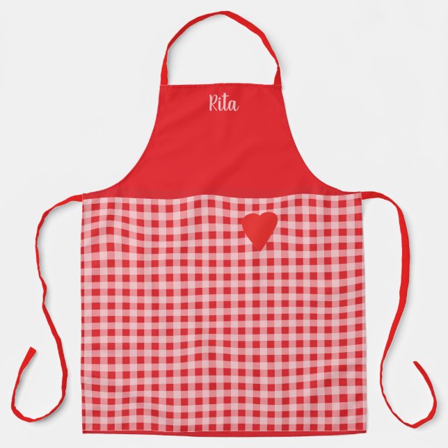 Red Gingham trimmed in Red Country Style  Apron (Front)