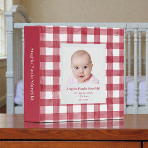 Red Gingham Watercolor Custom Baby Photos 3 Ring Binder