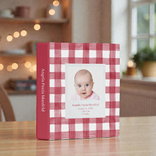 Red Gingham Watercolor Custom Baby Photos Mini Binder
