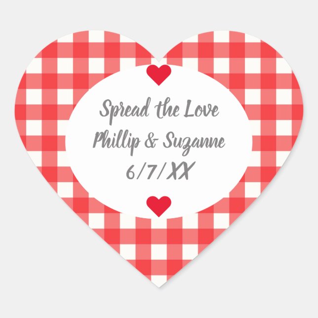 Red Gingham Wedding Favor Jelly Jar Sticker Labels (Front)