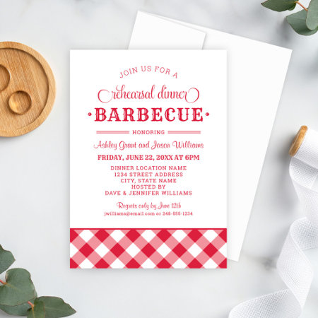 Red Gingham Wedding Rehearsal Dinner Barbecue Invitation